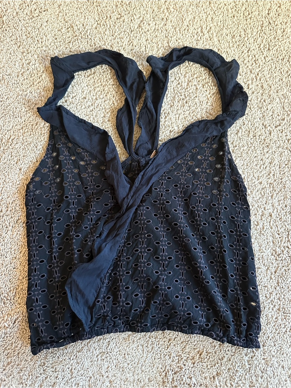 Free People Black Eyelet Halter Crop Top.